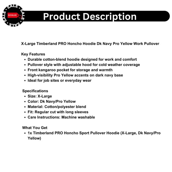 X-Large Timberland PRO Honcho Hoodie Dk Navy Pro Yellow Work Pullover - Picture 2 of 3